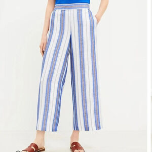 NWOT LOFT Fluid Wide Leg Crop Striped Linen Blend Pants M